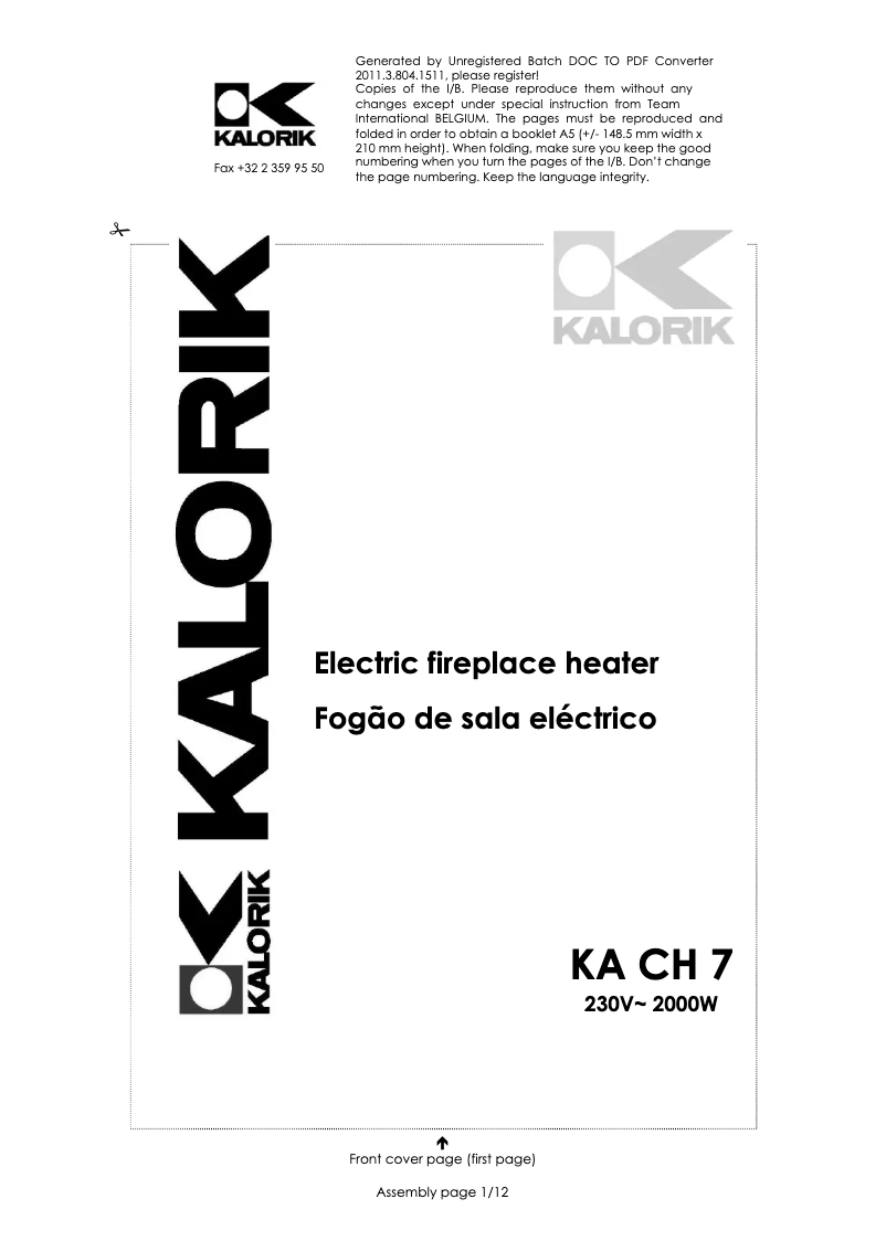 Image de la première page du manuel de l'appareil KA CH 7