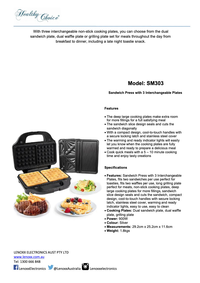 Image de la première page du manuel de l'appareil Healthy Choice SM303