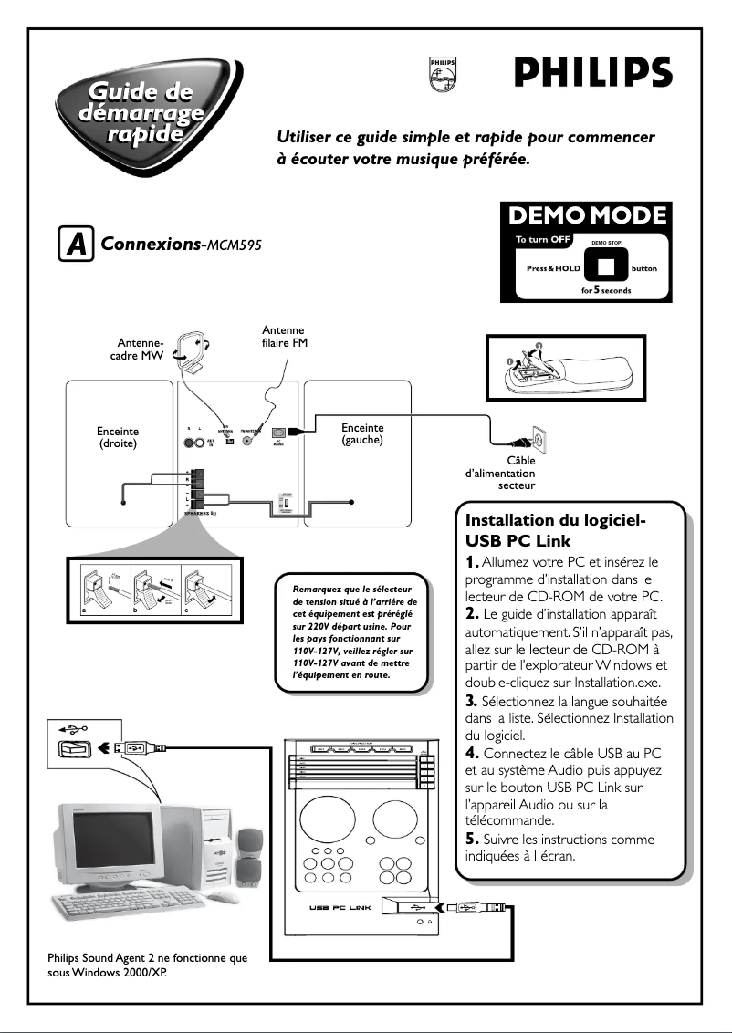 Page 1 de la notice Guide de démarrage rapide Philips MCM595