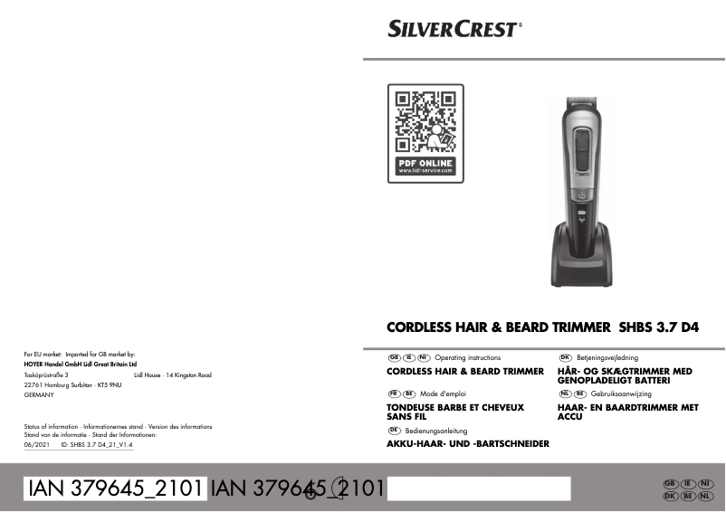 Page 1 de la notice Manuel utilisateur SilverCrest SHBS 3.7 D4
