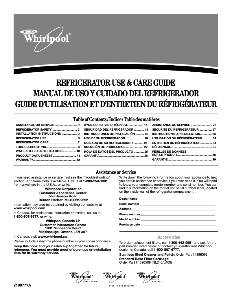 Page 1 de la notice Manuel utilisateur Whirlpool ED5FVGXWS