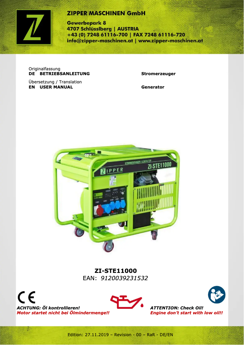 Page n°1 - Manuel utilisateur Zipper ZI-STE11000