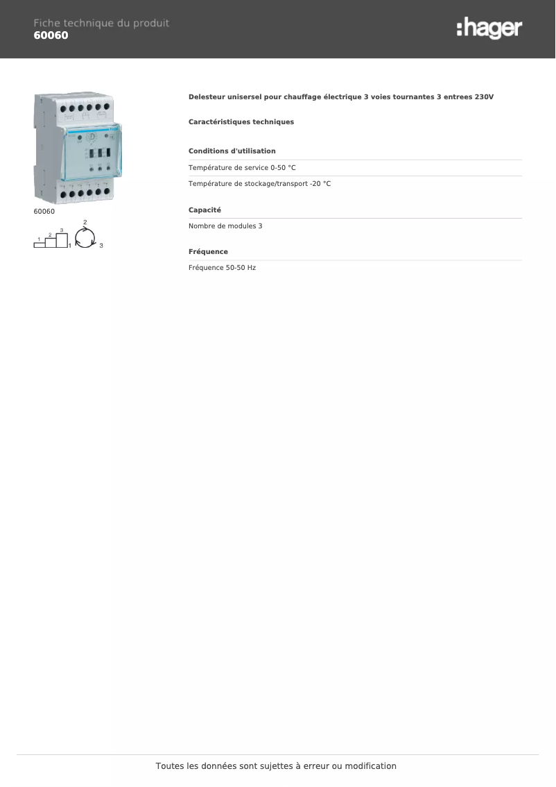 Page n°1 - Fiche technique Hager 60060