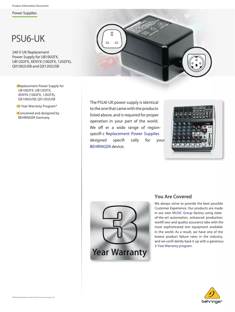 Image de la première page du manuel de l'appareil PSU6-UK