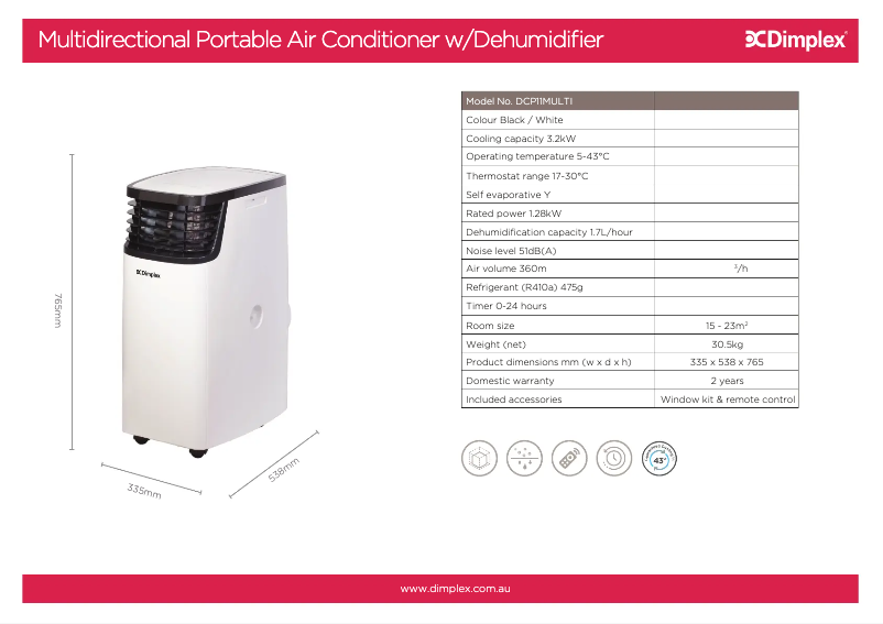 Página 1 del manual Ficha técnica Dimplex DCP11MULTI