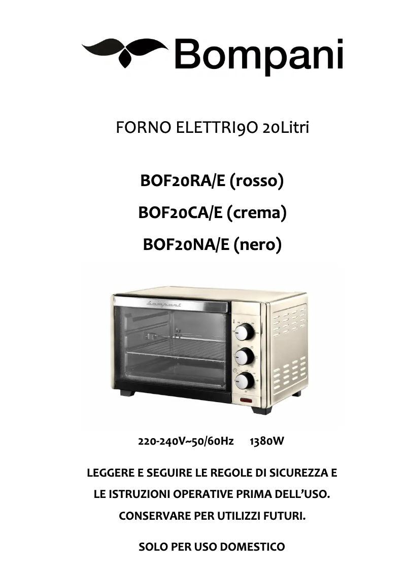 Page 1 de la notice Manuel utilisateur Bompani BOF20CA/E