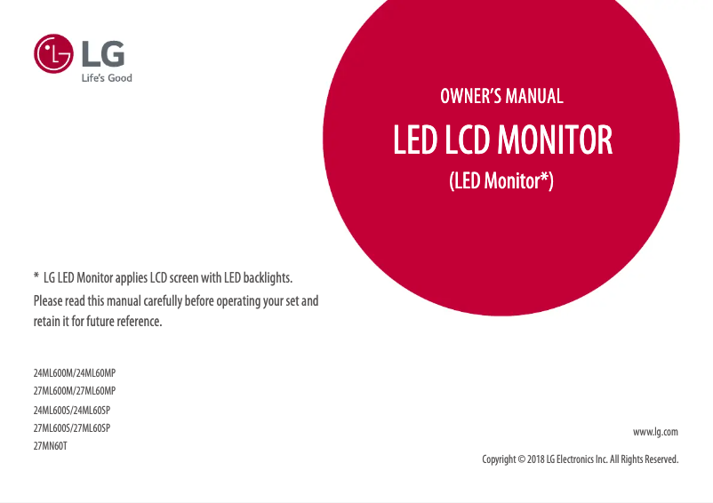 Page 1 de la notice Manuel utilisateur LG 27ML600M-B