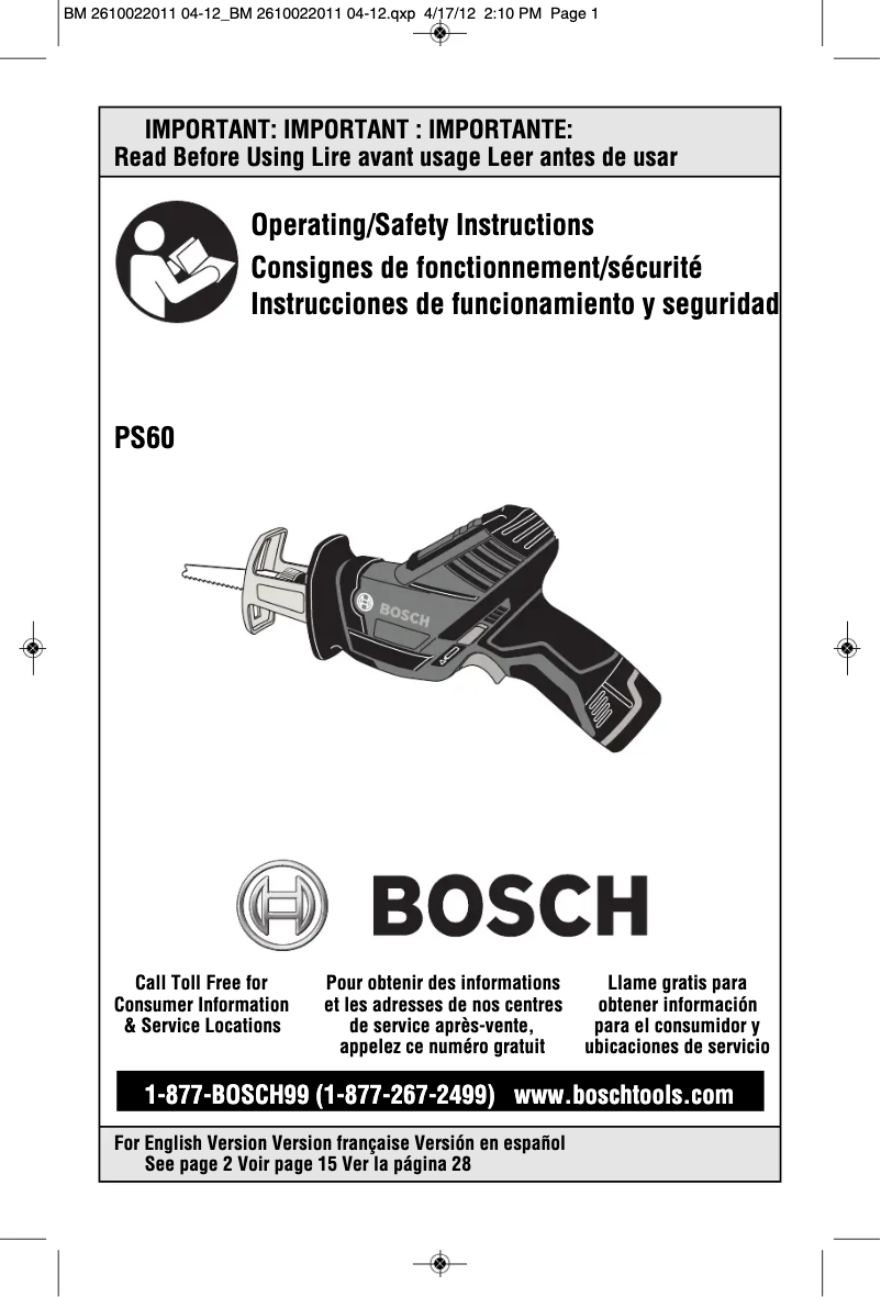 Page n°1 - Manuel utilisateur Bosch PS60