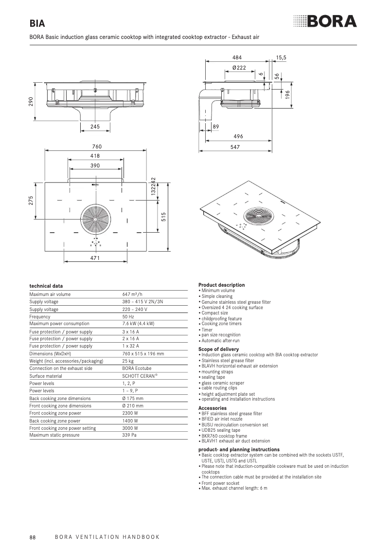 Page 1 de la notice Fiche technique BORA BIA
