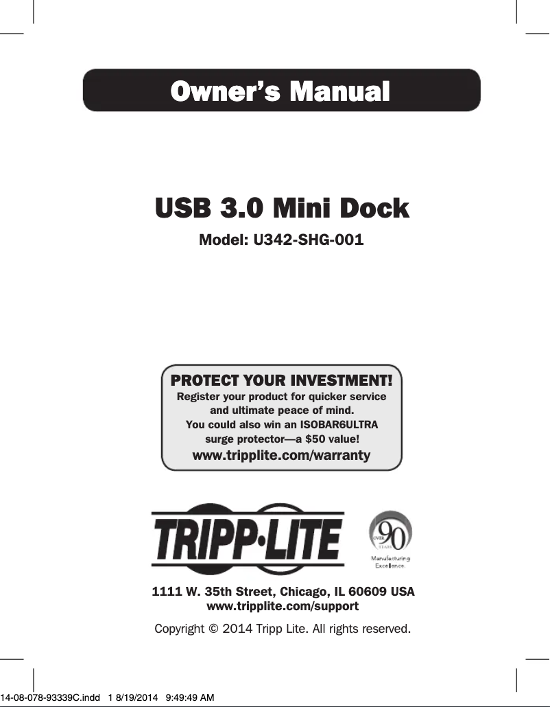 Page 1 de la notice Manuel utilisateur Tripp Lite U342-SHG-001