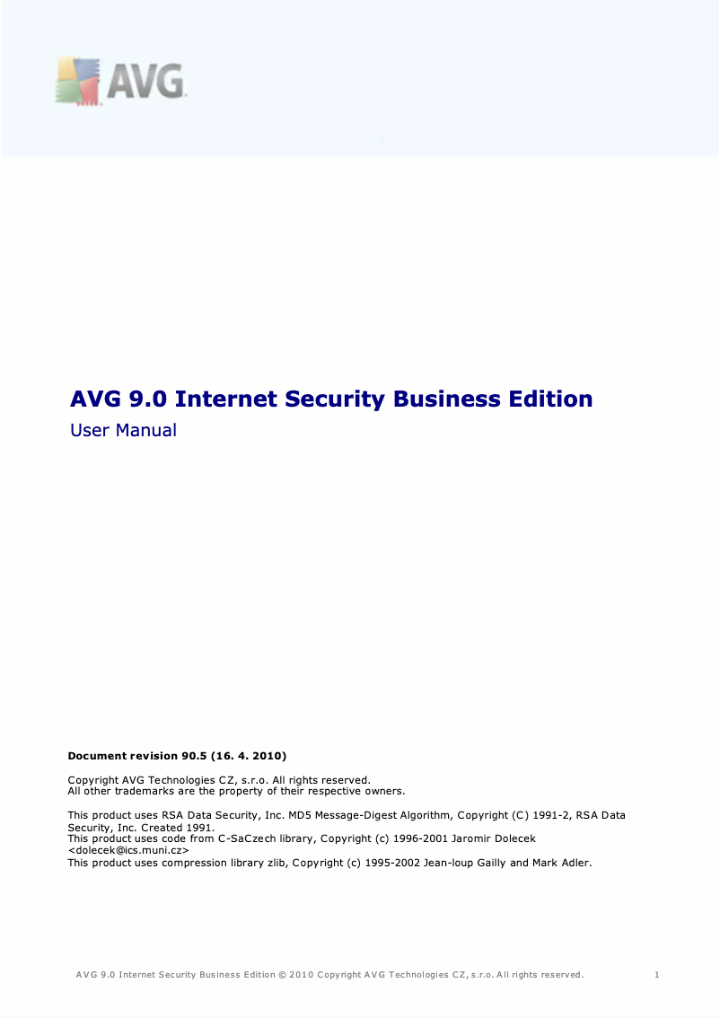 Página 1 del manual Manual de usuario AVG 9.0 Internet Security Business Edition