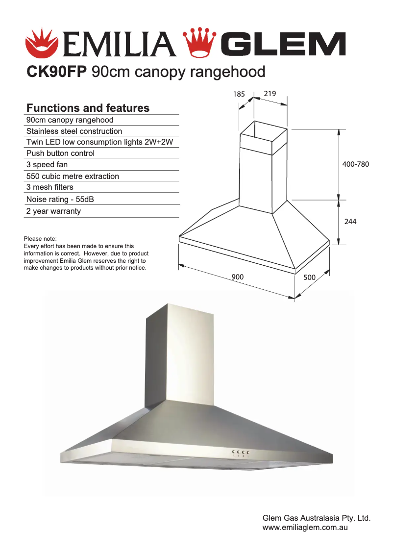 Page 1 de la notice Fiche technique Glem Gas ML96GGESI3PACK
