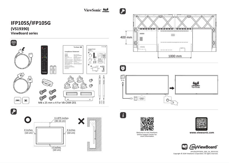 Page 1 de la notice Guide de démarrage rapide Viewsonic ViewBoard IFP105G