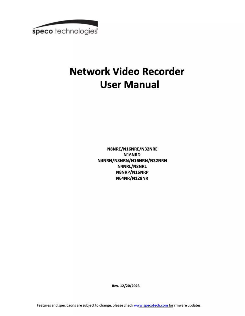 Page 1 de la notice Manuel utilisateur Speco Technologies N64NR