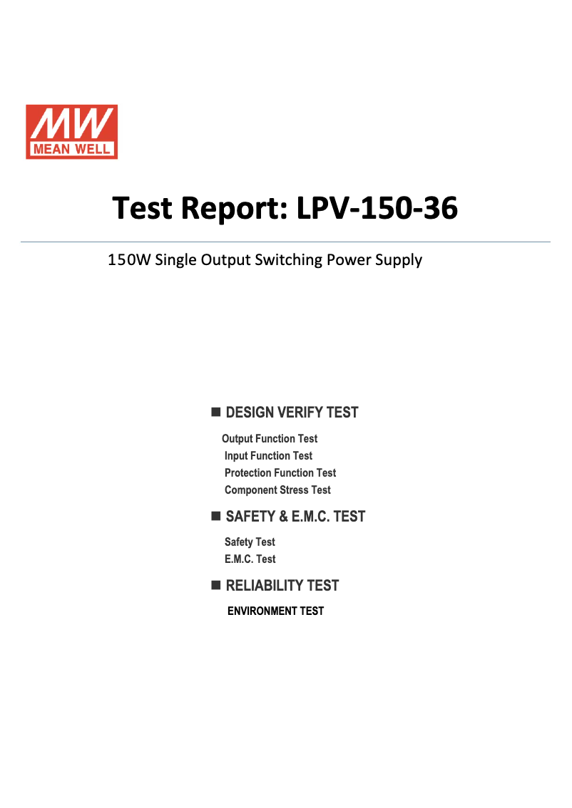 Page n°1 - Fiche technique Mean Well LPV-150-36