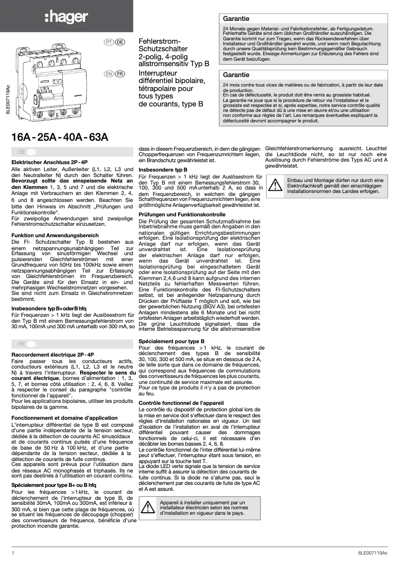 Page n°1 - Manuel utilisateur Hager CDB640E