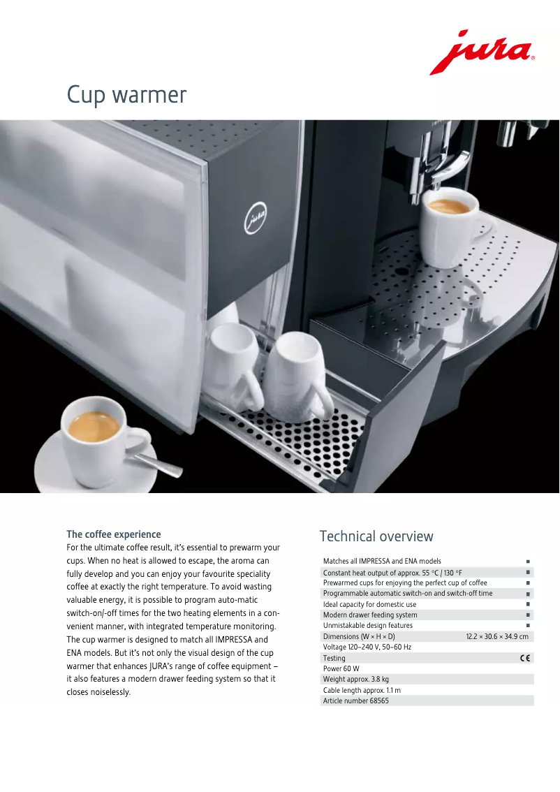 Página 1 del manual Ficha técnica Jura Cup Warmer