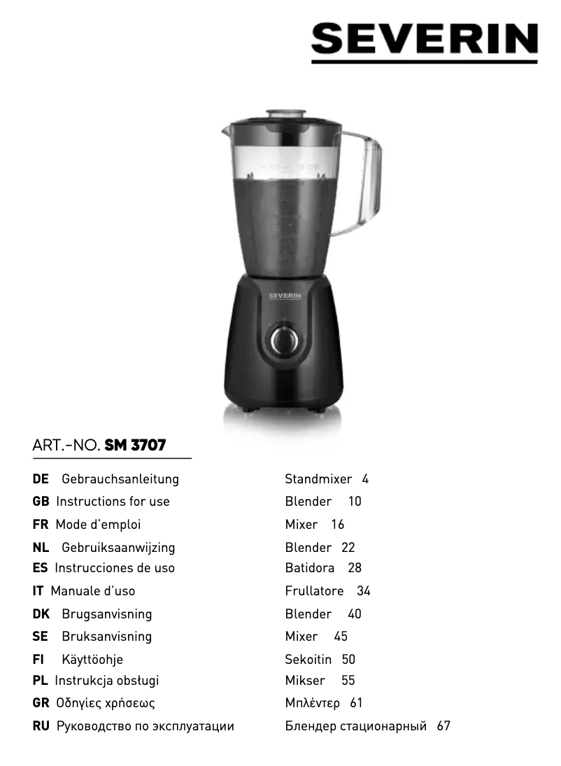Page n°1 - Manuel utilisateur Severin SM 3707