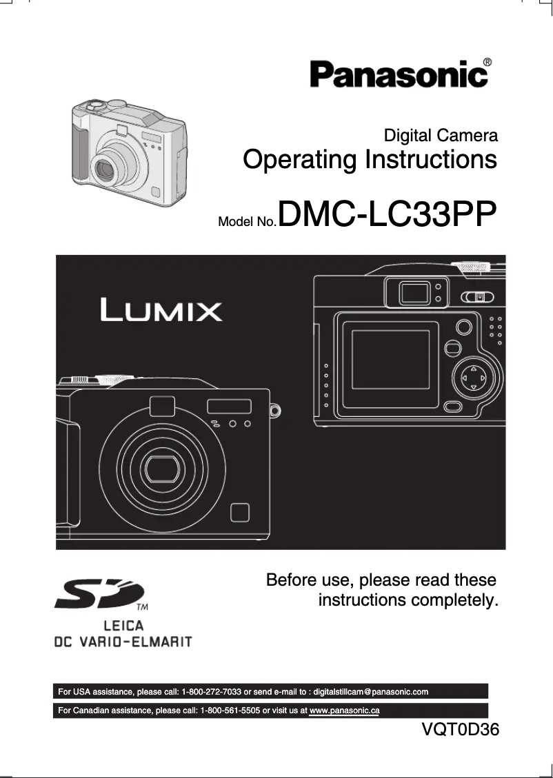 Page n°1 - Manuel utilisateur Panasonic Lumix DMC-LC33PP