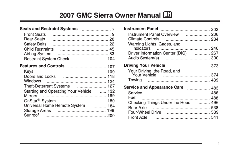Page 1 de la notice Manuel utilisateur GMC Sierra LD (2007)