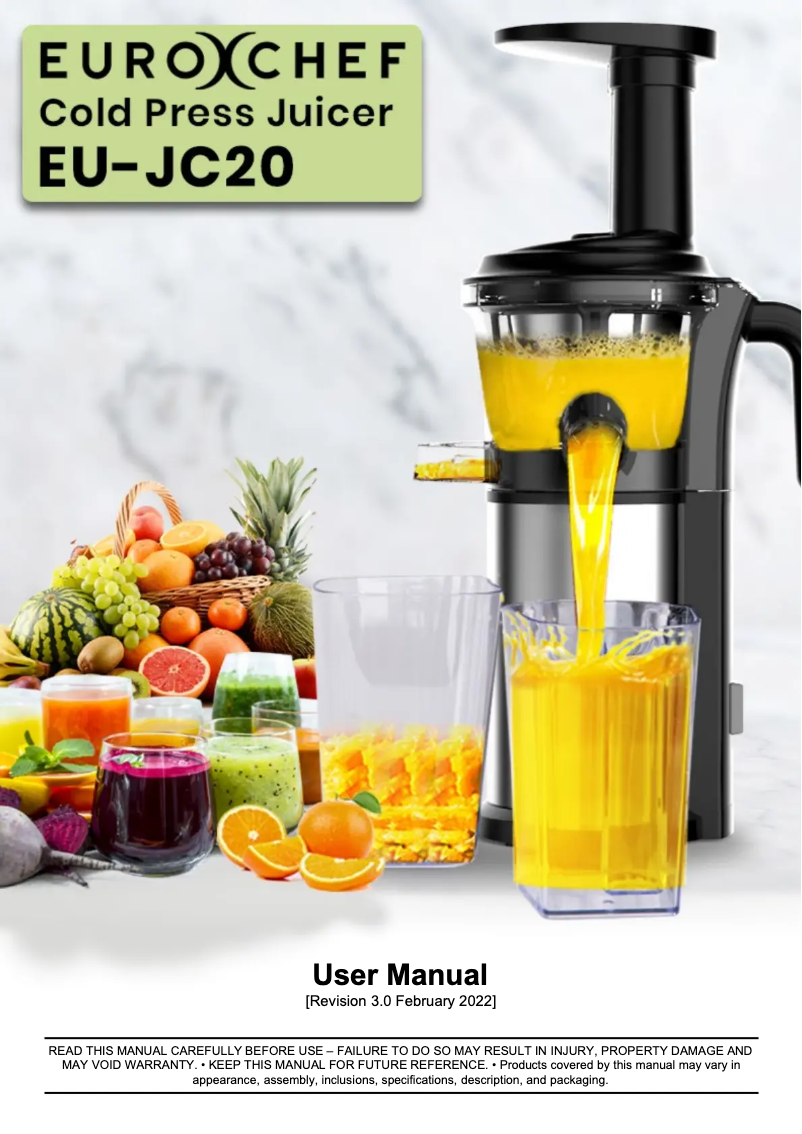 Page n°1 - Manuel utilisateur Eurochef EU-JC20