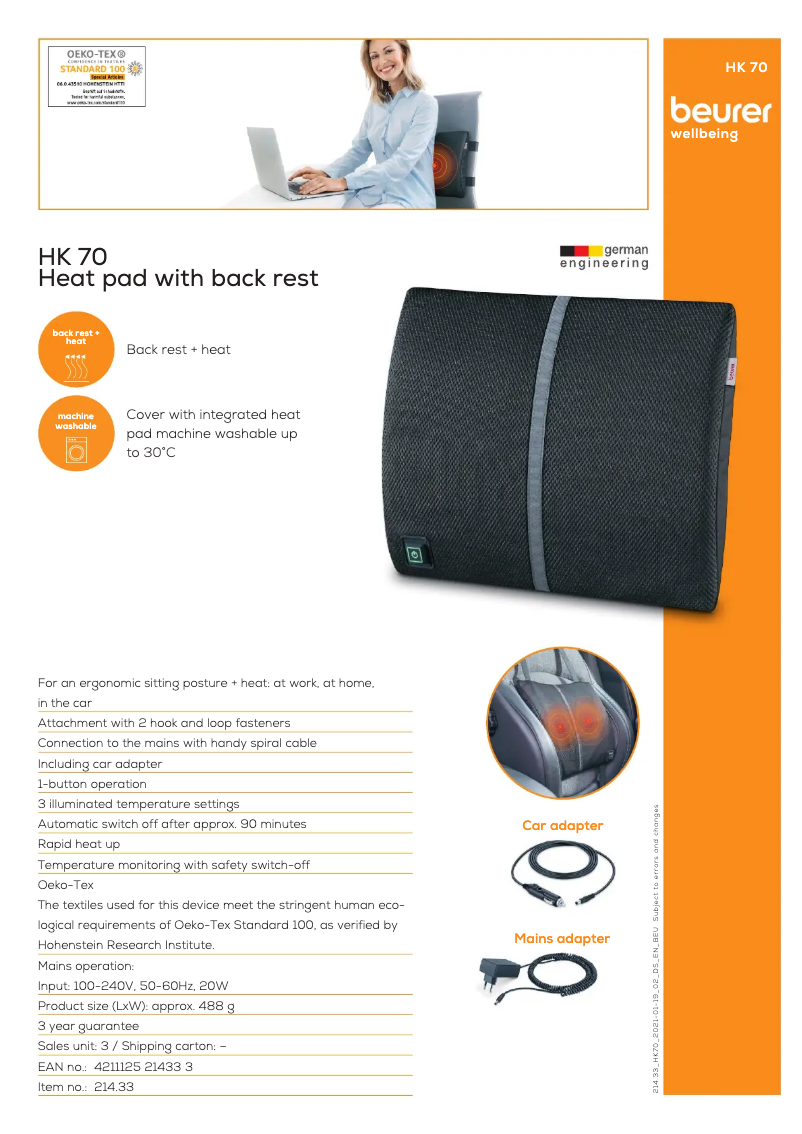 Page n°1 - Fiche technique Beurer HK 70