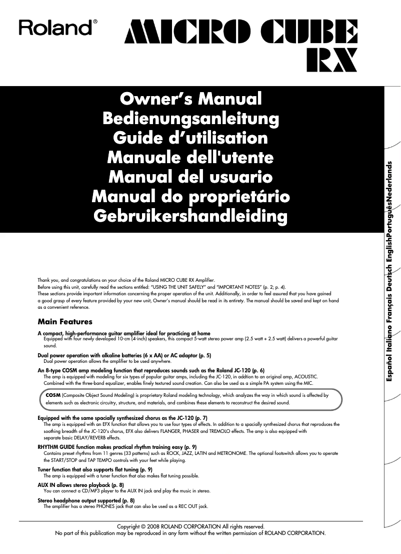 Image de la première page du manuel de l'appareil Micro Cube RX
