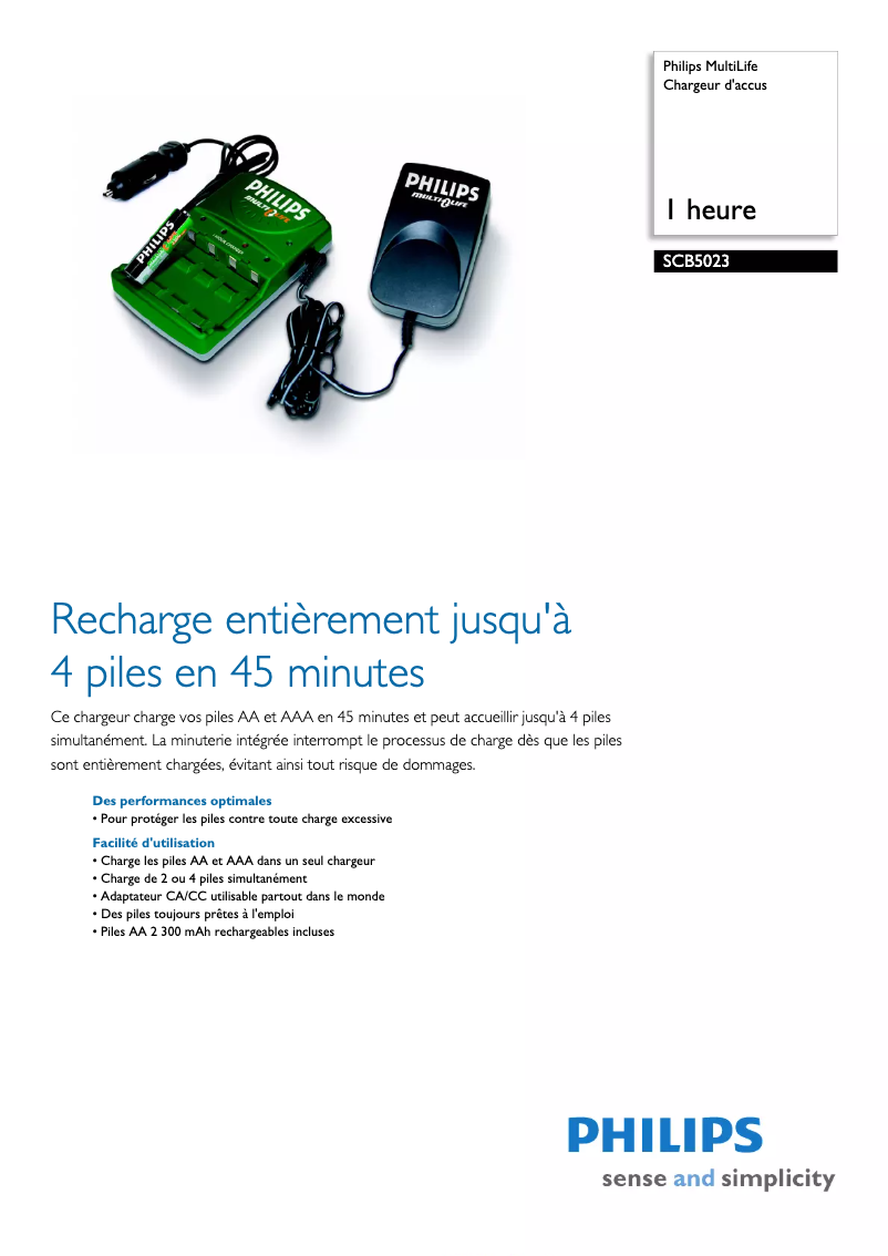 Page 1 de la notice Fiche technique Philips MultiLife SCB5023