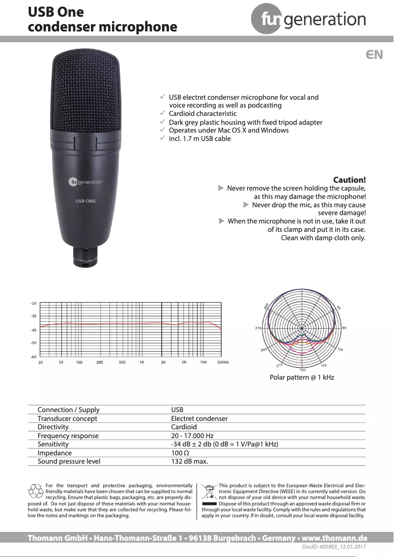 Page 1 de la notice Manuel utilisateur Fun Generation USB One
