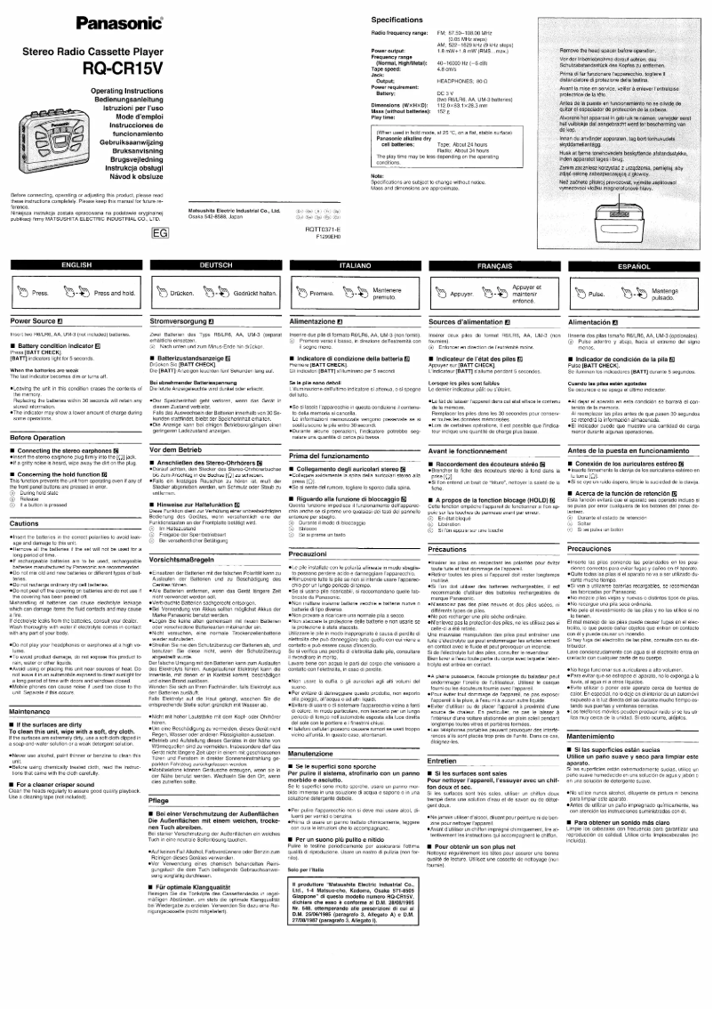 Page n°1 - Manuel utilisateur Panasonic RQ-CR15