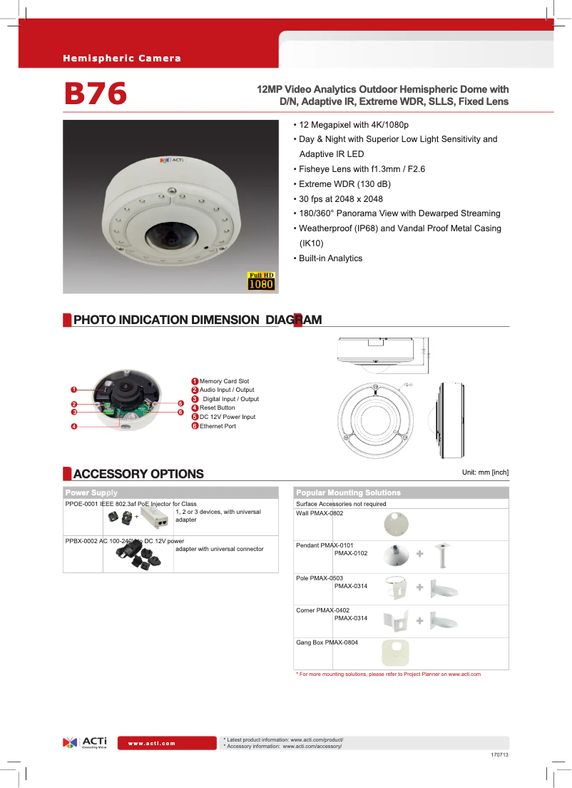 Page 1 de la notice Fiche technique ACTi B76