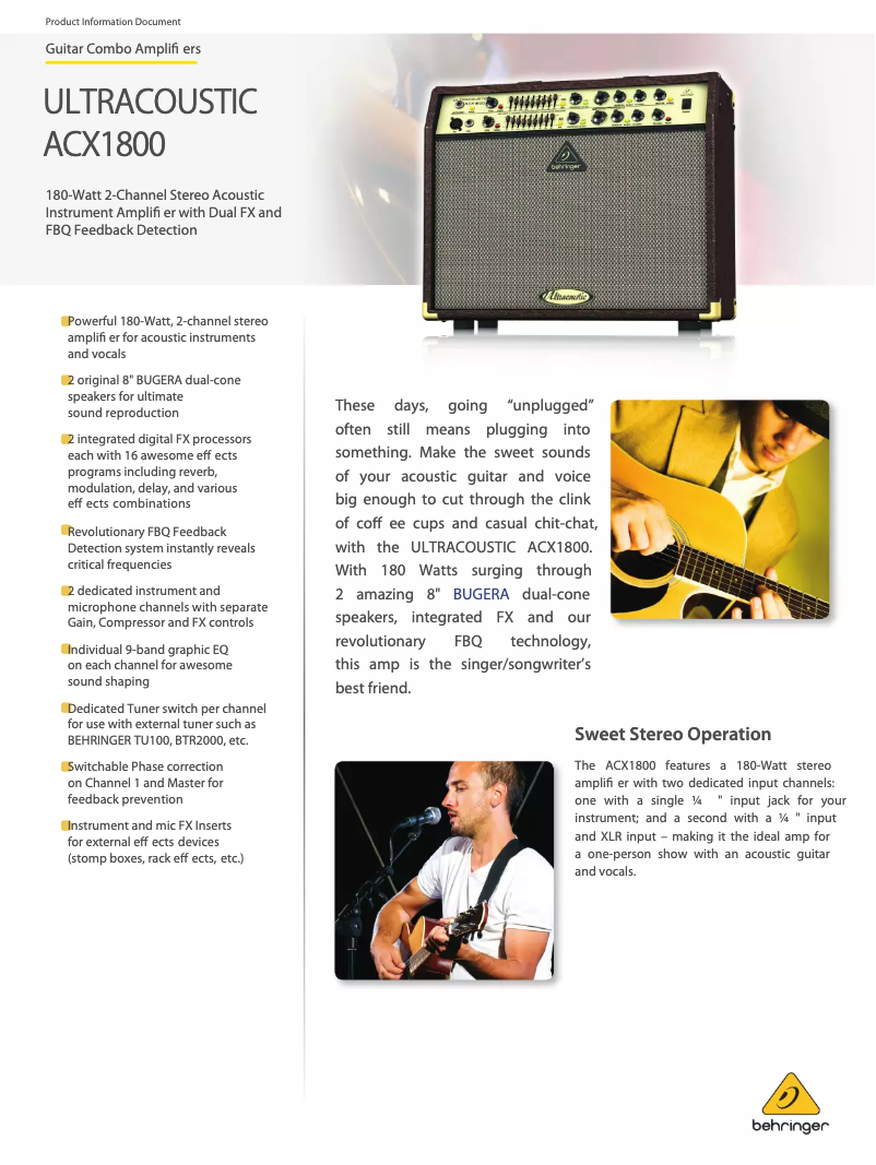 Page 1 de la notice Fiche technique Behringer Ultracoustic ACX1800