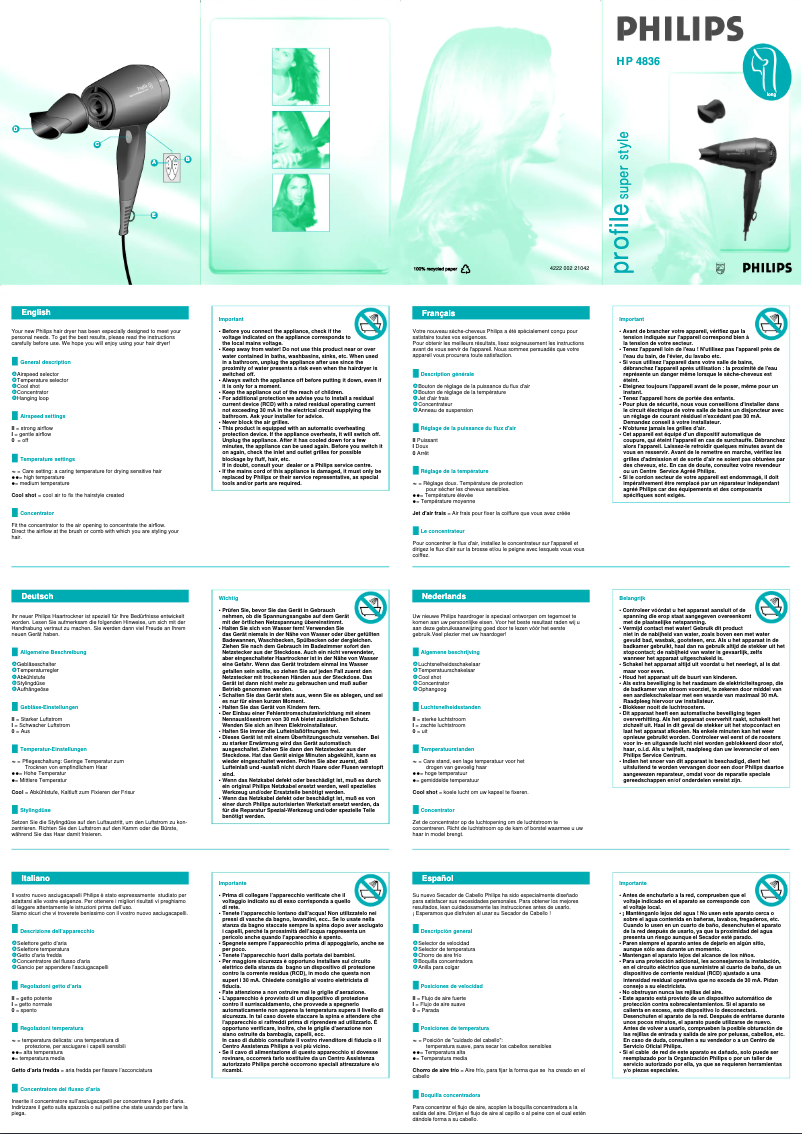 Page 1 de la notice Manuel utilisateur Philips HP4836