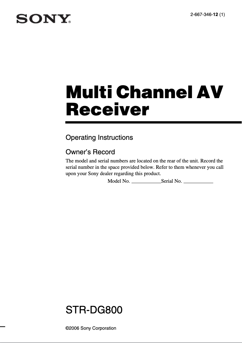 Page 1 de la notice Manuel utilisateur Sony STR-DG800