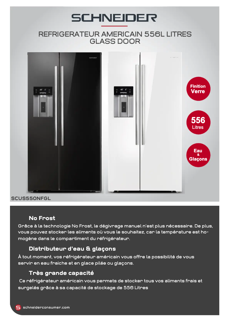 Page 1 de la notice Fiche technique Schneider SCUS550NFGLB