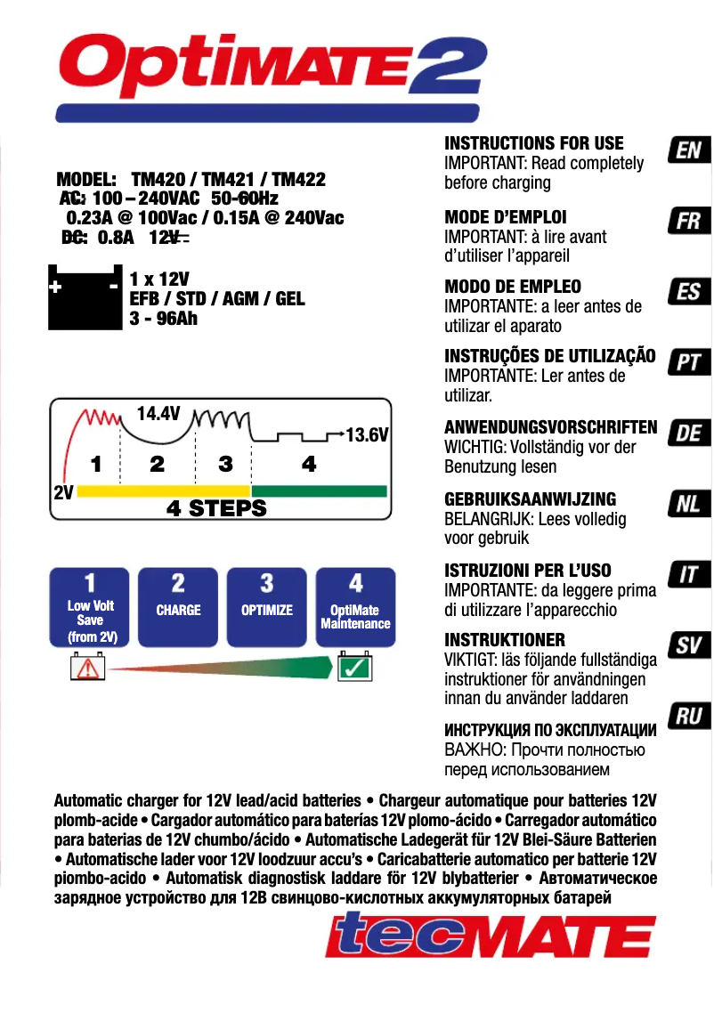 Page n°1 - Manuel utilisateur Tecmate Optimate 2