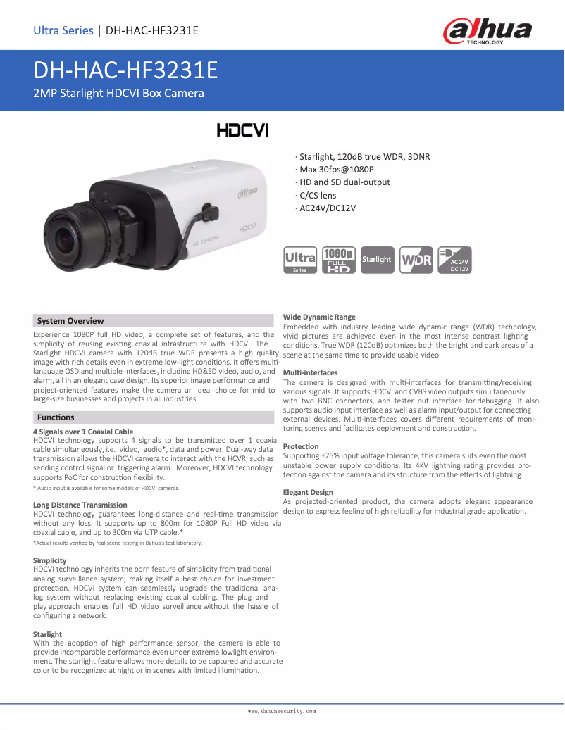 Page n°1 - Fiche technique Dahua Technology HAC-HF3231E