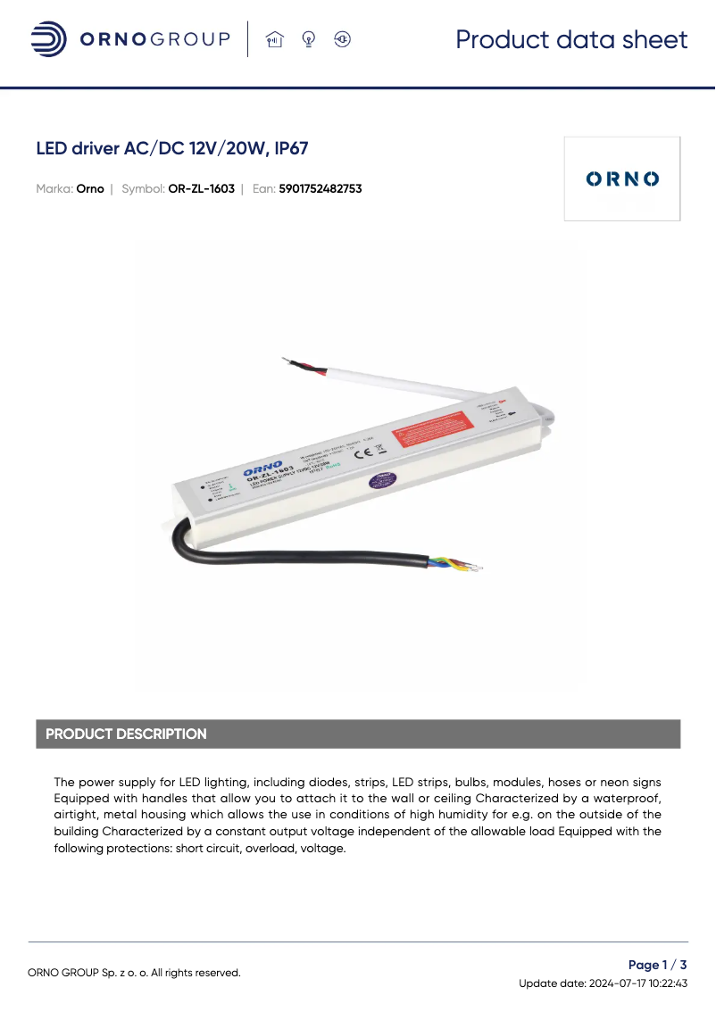 Page 1 de la notice Manuel utilisateur ORNO OR-ZL-1603