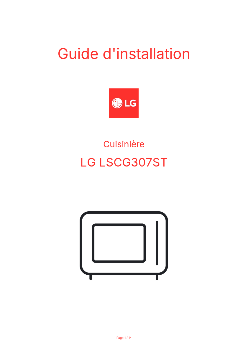 Page n°1 - Guide d'installation LG LSCG307ST