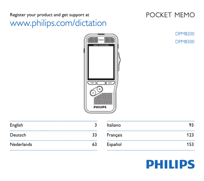 Page n°1 - Manuel utilisateur Philips Pocket Memo DPM8300
