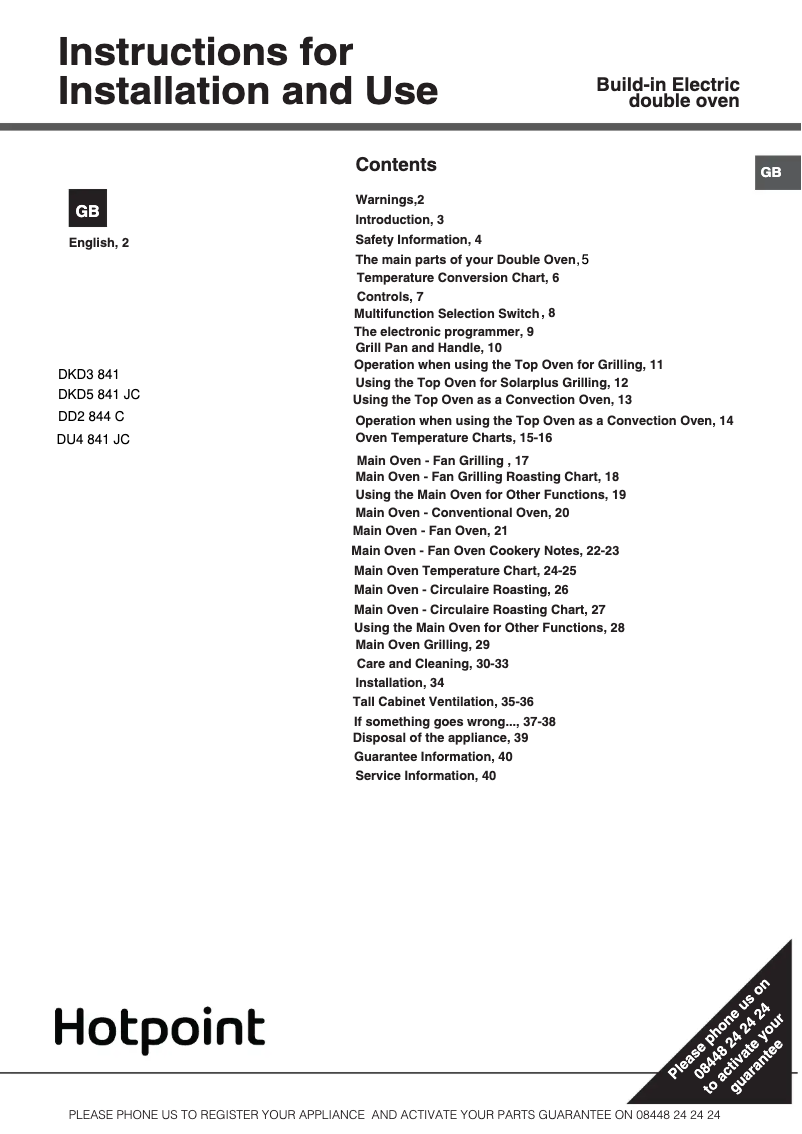 Page 1 de la notice Mode d'emploi Hotpoint DD2844CBL