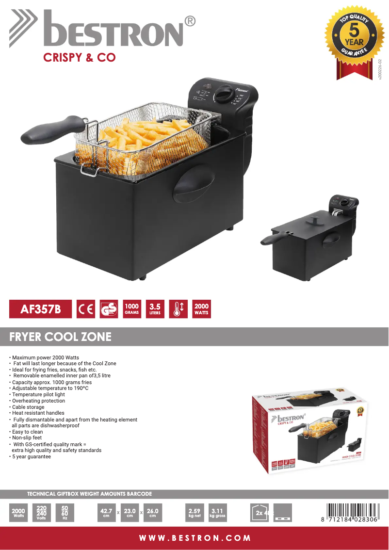 Page n°1 - Fiche technique Bestron AF357B