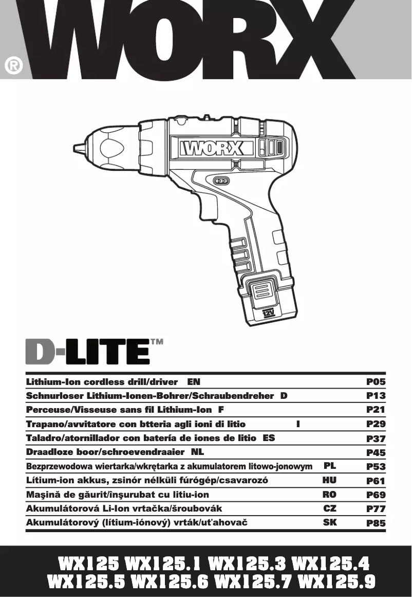 Page n°1 - Manuel utilisateur Worx D-Lite WX125