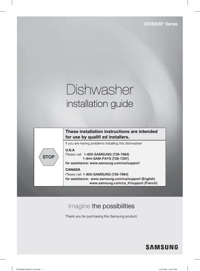 Page n°1 - Guide d'installation Samsung DW80M9550US