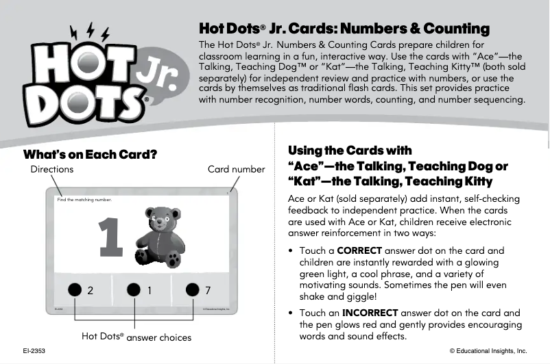 Page 1 de la notice Manuel utilisateur Hot Dots Jr. Cards: Numbers & Counting