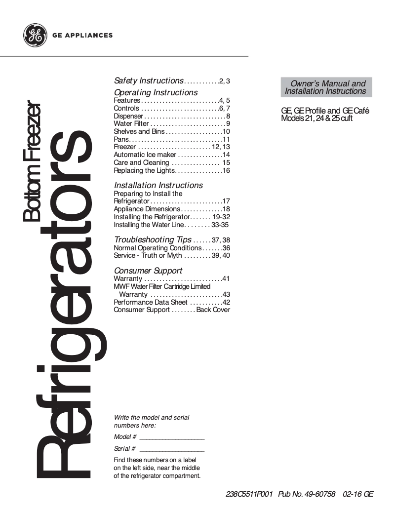 Page 1 de la notice Fiche technique GE GNE25JMKES