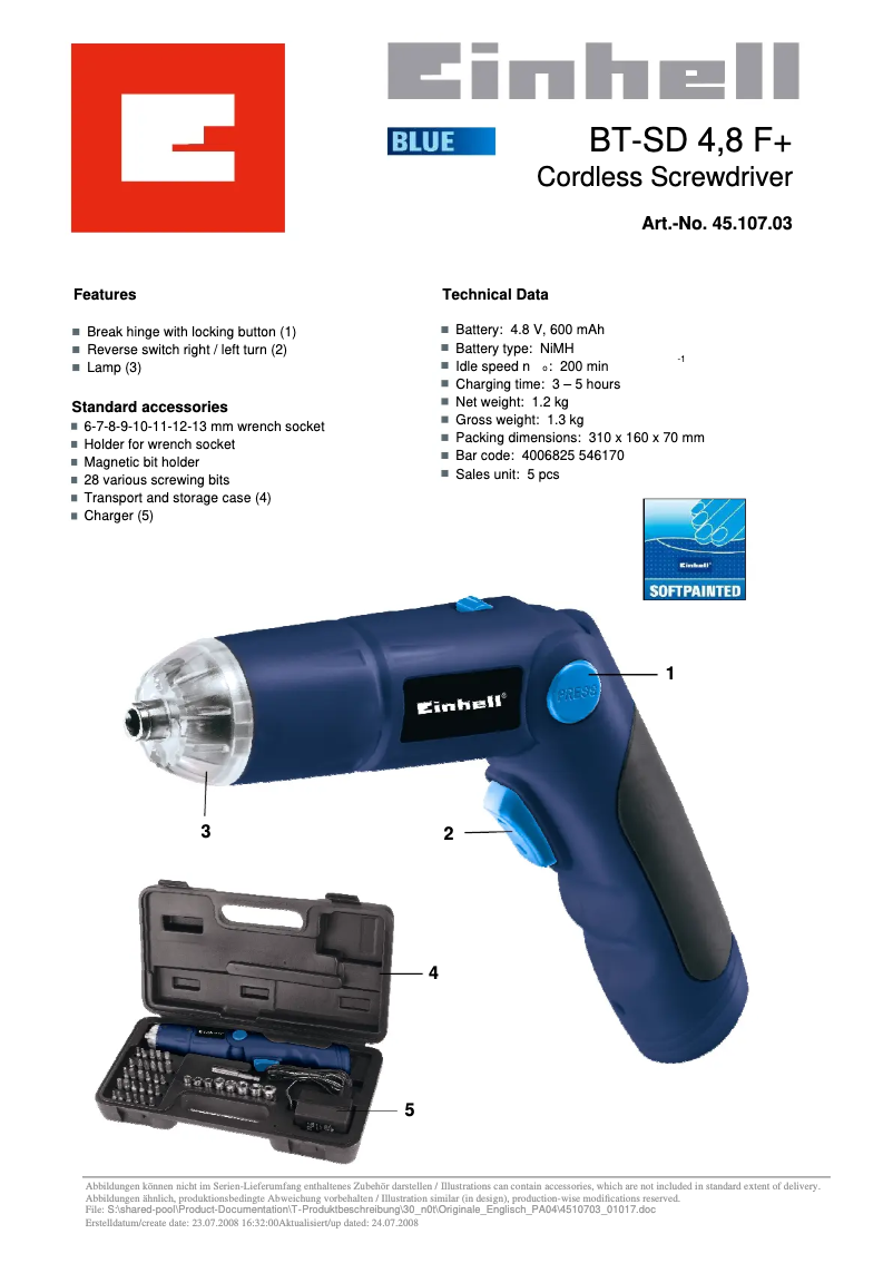 Page n°1 - Manuel utilisateur Einhell BT-SD 4,8 F+