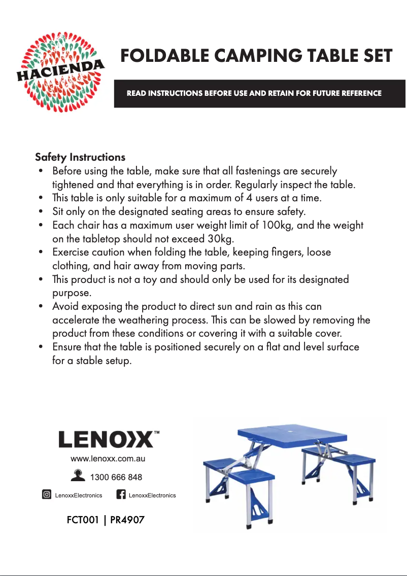 Page 1 de la notice Manuel utilisateur Hacienda FCT001