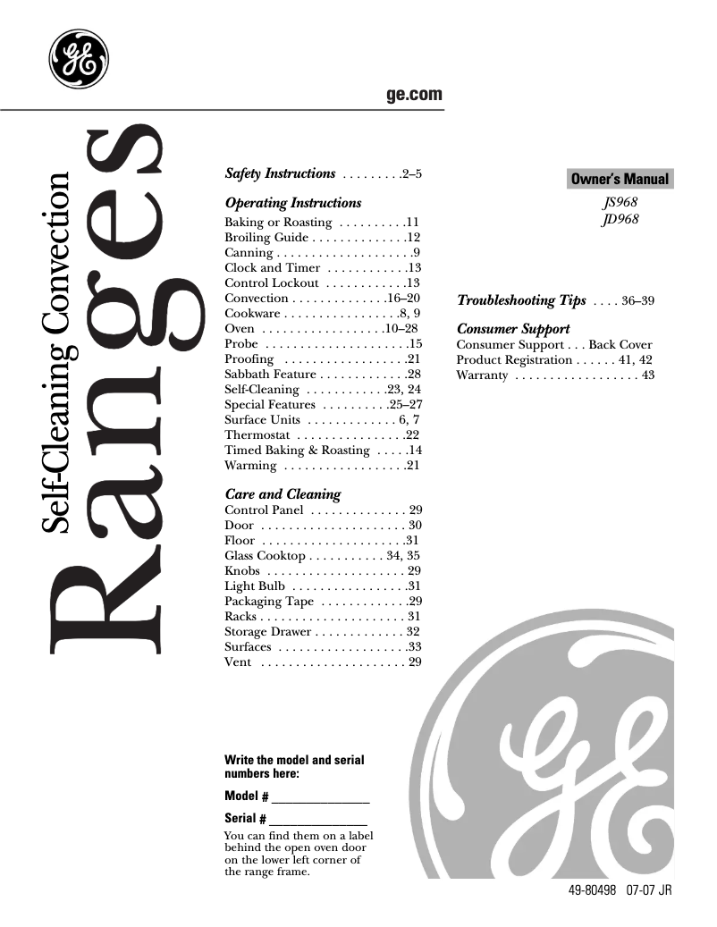 Image de la première page du manuel de l'appareil Profile JS968SFSS