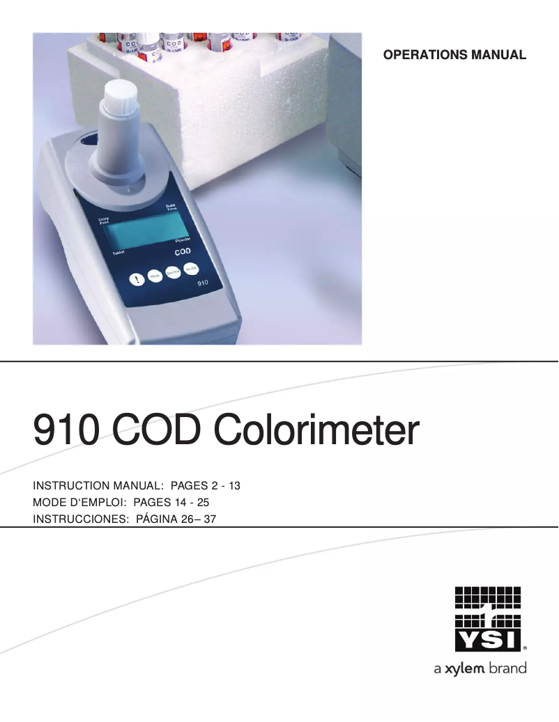Page n°1 - Manuel utilisateur YSI 910 COD